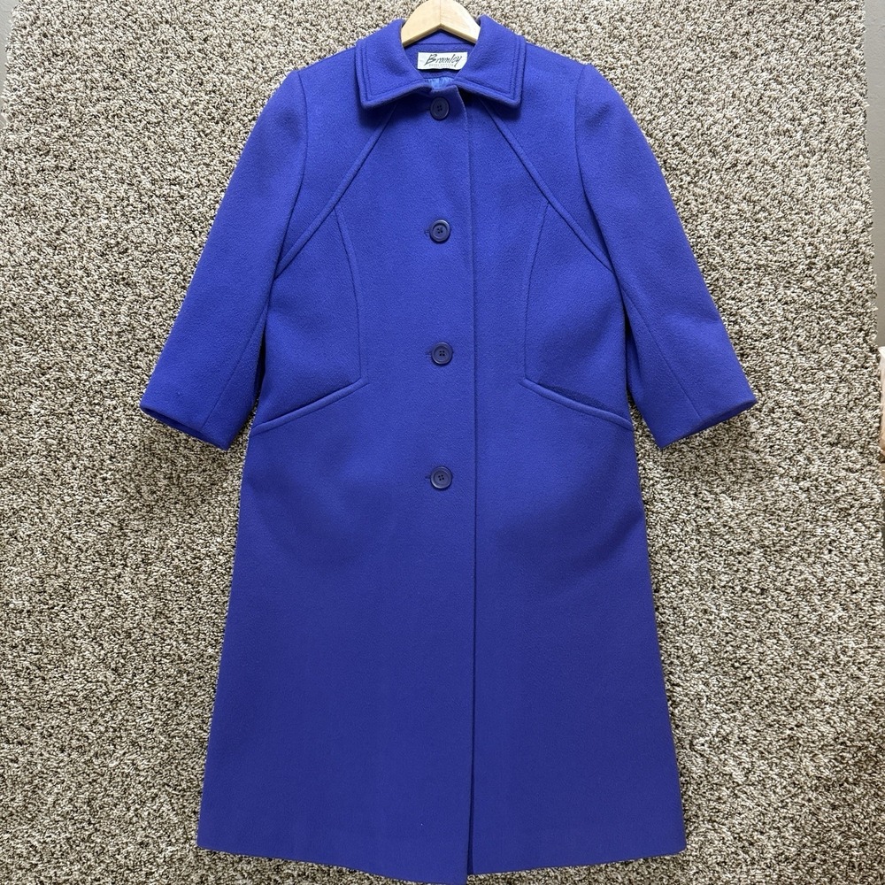 Vintage‎ Bromley Coat Womens Petite *M 100% Wool Long Made In USA 70s 80s Blue